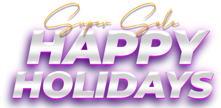 Decorative text 'Happy Holidays' with a festive design on a white background